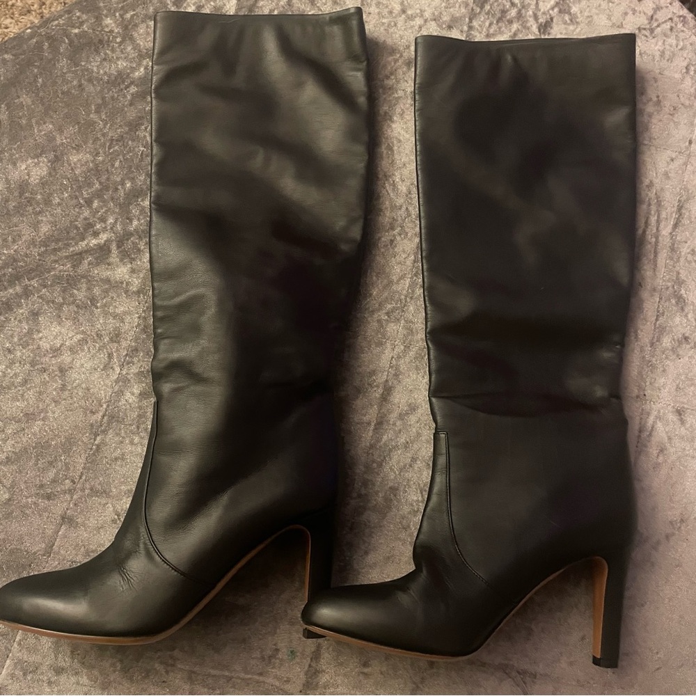 BALLY Black Leather Knee-High Heeled Boots